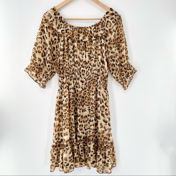 Off Shoulder Leopard, Casual Ruffle Sundress - Picture 4 of 13
